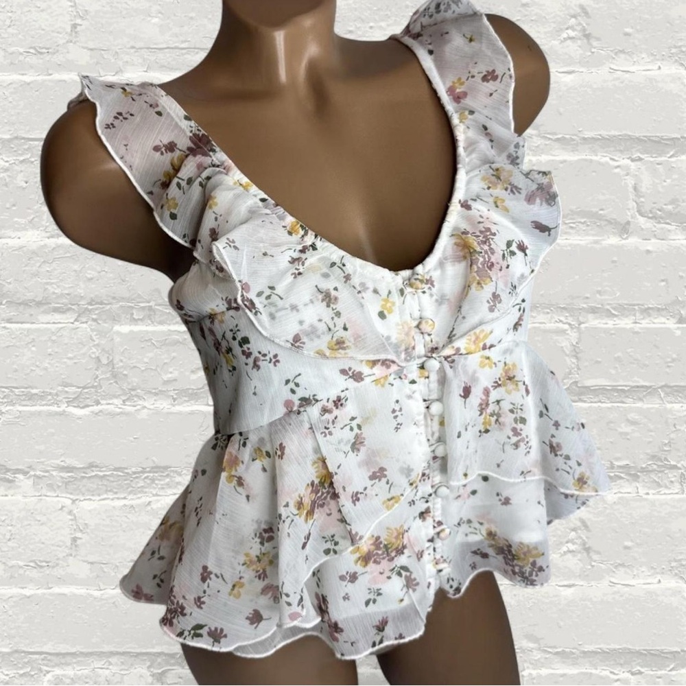 Abercrombie & Fitch Floral Ruffle Strappy Back Peplum Tank